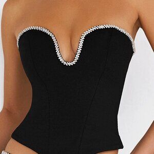 Black Crystal Trimmed Corset M